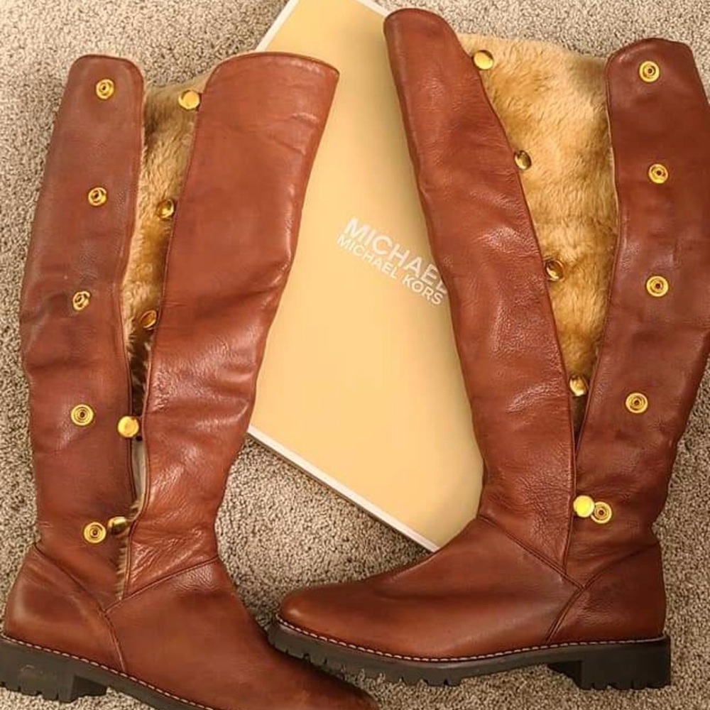 Michael Kors Brown Tall Boots with Gold Buttons